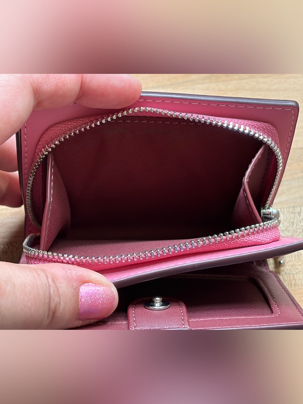 Coach Pink & Red Floral Snap Wallet - Picture 6 of 8